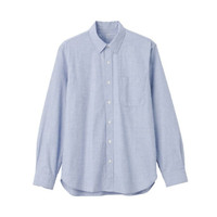 無印良品 MUJI 男式 新疆棉 水洗平纹 衬衫 纯棉衬衫 休闲衬衫 蓝色 XL
