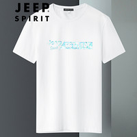 吉普 JEEP男士时尚印花潮流短袖T恤2020夏季宽松休闲男装上衣 TX1289285 白色 XL