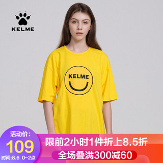 KELME卡尔美 情侣短袖T恤衫运动休闲2020夏季新款男女同款情侣笑脸棉上衣 黄色 L/175