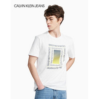 CK JEANS 2020春夏款男装 时尚撞色立体LOGO纯棉短袖T恤J315405 YAF-白色 XS