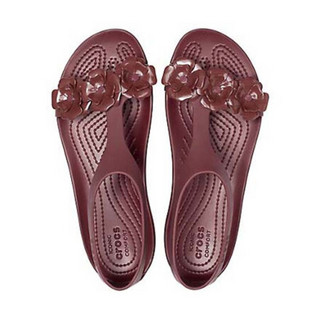 CROCS卡洛驰女凉鞋夏季柔软平跟T型带纯色轻质205601仓 Burgundy 7