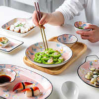 川岛屋山茶日式陶瓷餐具家用汤碗面碗饭碗沙拉碗创意个性碗碟套装 8寸浅盘