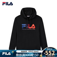 FILA 斐乐官方连帽卫衣女子男子2020秋季情侣款运动休闲印花柔软套头女上衣 正黑色-BK(男) L