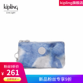 kipling女包迷你帆布包20新款时尚简约手拿包零钱包|CREATIVITY L 扎染湖蓝