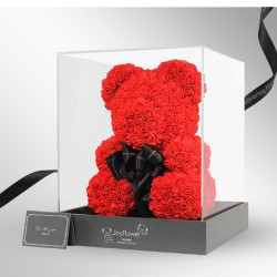 JoyFlower 永生花礼盒 PE熊礼盒 嫣红40cm