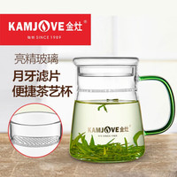 金灶茶杯 茶水分离杯 耐热玻璃泡茶杯子 带过滤300ml创意水杯 带盖带手柄办公个人杯 TP-601（透明手柄）