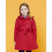 【满199打5折】安奈儿童装女童冬季新款保暖夹棉百搭带帽风衣外套 酒红色 120cm