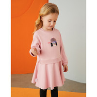 【满199打5折】安奈儿童装女童小童长袖连衣裙套装秋装新款两件套 安娜粉 120cm