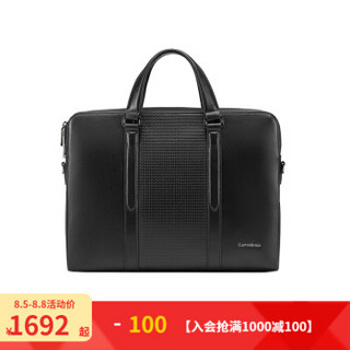 Samsonite/新秀丽经典商务男士皮质编织单肩包 英伦时尚手提包公文包 TN4 黑色双层