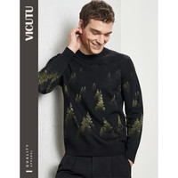 威可多VICUTU男士长袖针织商务休闲纯羊毛时尚拼接毛衣VRW18381555 黑色 170/88A