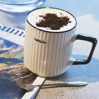 竹木本记北欧风陶瓷马克杯女创意咖啡杯带勺400ml情侣杯子办公室水杯 白色（带勺）