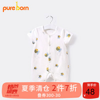 pureborn博睿恩婴儿连体衣夏季薄款宝宝衣服短袖哈衣衣服新生儿爬服纯棉 小蜜蜂 66cm 3-6个月