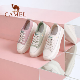 骆驼（CAMEL） 女鞋 清新学院风刺绣白玉兰装饰厚底板鞋 A03219614 绿色 35