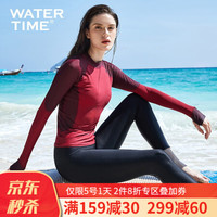 Watertime蛙咚 女游泳衣水母衣潜水浮潜服冬泳温泉显瘦遮肚保守运动泳衣分体长袖冲浪服防晒衣 酒红色 XL