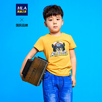 HLA海澜之家短袖T恤儿童款2020夏季新MR.BLACK系列印花套头衫HNTBJ2Q622A中黄花纹(BX)140/68