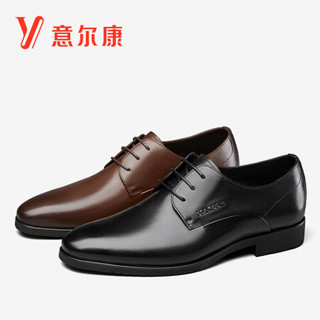 意尔康男鞋韩版时尚商务正装鞋平底尖头经典牛皮单鞋 Y301GA82041W 黑色 42