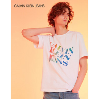 CK JEANS 2020春夏款男装 针织纯棉彩色反光LOGO卫衣短袖T恤J314469 YAF-白色 L