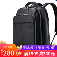Samsonite新秀丽经典皮革旅行大容量纯色拉链电脑双肩包1260371041 Black