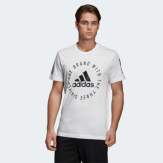 阿迪达斯ADidas男款T恤短袖纯棉字母圆领DT9914美国直邮 WHITE M