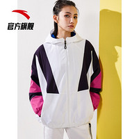 ANTA安踏运动服女外套2019秋新款梭织连帽运动上衣风衣外套女旗舰店 纯净白/火龙紫-3 XXL(适合女180)