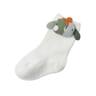 棉花堂婴幼儿中筒袜子可爱春秋季保暖儿童宝宝透气短袜婴儿卡通袜本白
