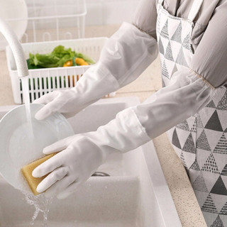 居家迷洗碗手套女耐用型厨房防水丁腈洗衣服清洁家务加长加绒保暖橡胶胶皮洗碗必备 加绒1双装 L