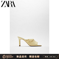 ZARA新款 女鞋 黄色方头链饰羊皮革高跟玛丽珍穆勒鞋 11306610090