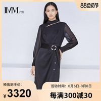 IMM尹默2020秋季新款黑色半高领桑蚕丝透明长袖连衣裙IWAQ50005