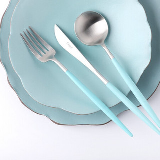 Cutipol葡萄牙餐具 2019新品 土耳其蓝银刀叉勺子三件套装 18-10不锈钢树脂手柄家用送礼 土耳其蓝银茶勺