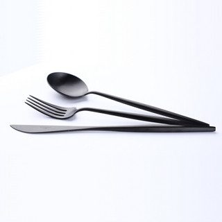 Cutipol官方葡萄牙餐具 MOON黑色系列 北欧风 西餐刀叉勺套装 家用  正餐三件套加礼盒送礼 正餐勺