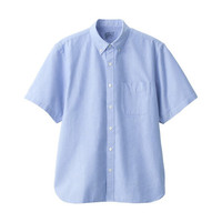 無印良品 MUJI 無印良品 男式 新疆棉 水洗牛津 纽扣领短袖衬衫 萨克森蓝 L