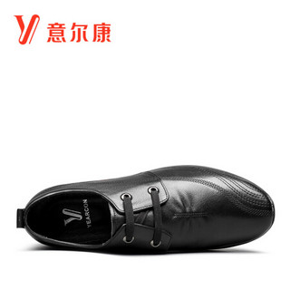 意尔康男鞋时尚韩版系带单鞋男日常生活休闲鞋舒适皮鞋 Y111GA82027W 黑色 43
