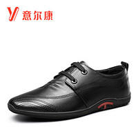 意尔康男鞋时尚韩版系带单鞋男日常生活休闲鞋舒适皮鞋 Y111GA82027W 黑色 43