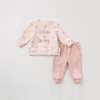 davebella戴维贝拉秋装新品宝宝衣服女童套装 婴儿长袖两件套 DBA11047 橘粉 73cm(18M(建议身高66-73cm))