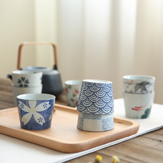 川岛屋 日式和风釉下彩手绘陶瓷茶杯直身杯咖啡杯早餐杯子B-56 葡萄