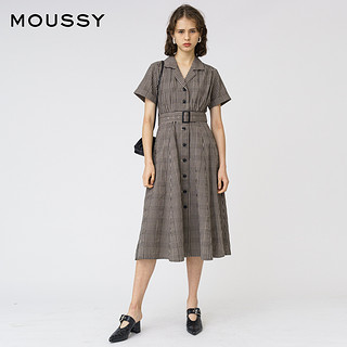 MOUSSY 2020夏季新品条纹收腰翻领大摆长款连衣裙010DA530-6060