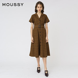 MOUSSY 2020夏季新品条纹收腰翻领大摆长款连衣裙010DA530-6060