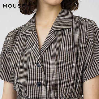 MOUSSY 2020夏季新品条纹收腰翻领大摆长款连衣裙010DA530-6060