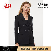HM 女装小西装外套女2020秋季新款修身通勤黑色西服上衣 0925404