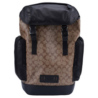 蔻驰（COACH） 奢侈品 男士中号双肩包卡其/黑色PVC配皮 89959 QBTN2