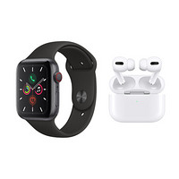 【AirPodsPro套装】AppleWatchSeries5智能手表GPS+蜂窝款44毫米深空灰色铝金属表壳黑色运动型表带MWWE2CH/A