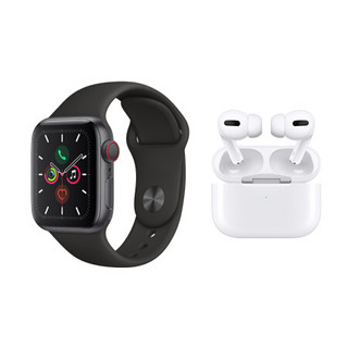 【AirPodsPro套装】AppleWatchSeries5智能手表GPS+蜂窝款40毫米深空灰色铝金属表壳黑色运动型表带MWX32CH/A