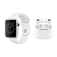 【AirPodsPro套装】苹果 AppleWatchSeries3智能手表（GPS+蜂窝款42毫米银色铝金属表壳白色运动型表带MTGX2CH/A）