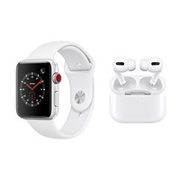 【AirPodsPro套装】AppleWatchSeries3智能手表（GPS+蜂窝款42毫米银色铝金属表壳白色运动型表带MTGX2CH/A）