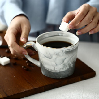 竹木本记北欧大理石纹陶瓷马克杯咖啡杯茶杯彩色情侣水杯 蓝色