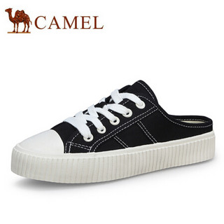 骆驼（CAMEL） 女士 复古港味学生帆布纯色半拖饼干鞋 A01228642 黑色 39