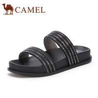 骆驼（CAMEL） 女鞋 时尚舒适复古条纹水钻装饰平跟拖鞋 A022266237 黑色 36