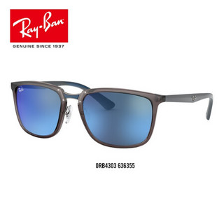 RayBan 雷朋太阳镜男款矩形反光镜片时尚大气墨镜0RB4303可定制 636355灰色镜框蓝色反光镜片 【定制单拍不发，镜片需另拍】尺寸57