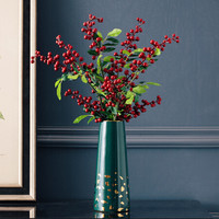 佳佰 花瓶陶瓷摆件古典客厅插花奢华锥形25cm花插 绿色金片