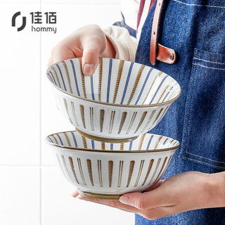 佳佰日式泡面碗汤碗陶瓷碗具时尚餐具 花蕊蓝6英寸大碗2个装 拉面碗方便面碗牛肉面碗汤粉碗深碗喝粥碗家用